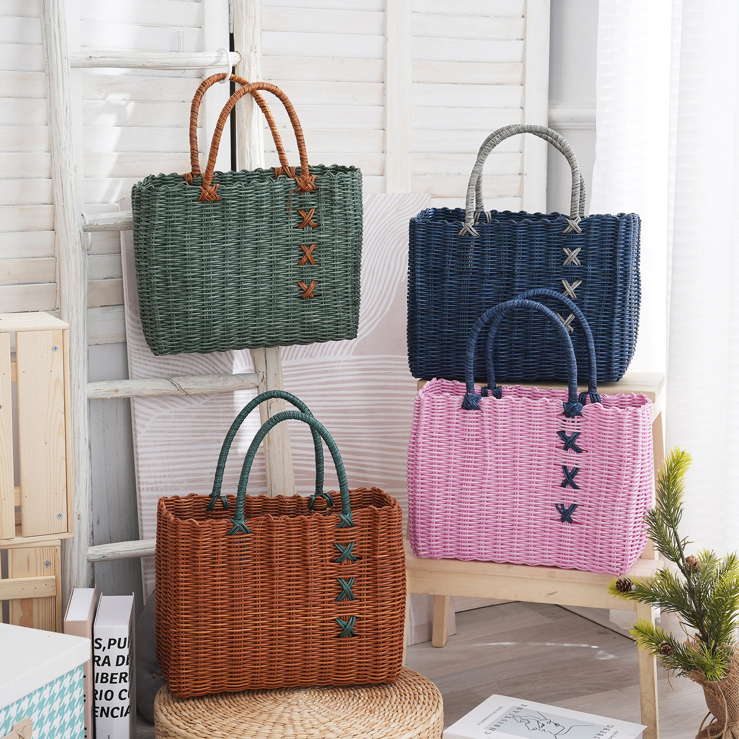 仿藤编手提篮买菜篮子手工编织购物篮网红户外野餐篮水果蔬菜筐,淘宝优惠券,粉丝福利购,淘宝优惠卷