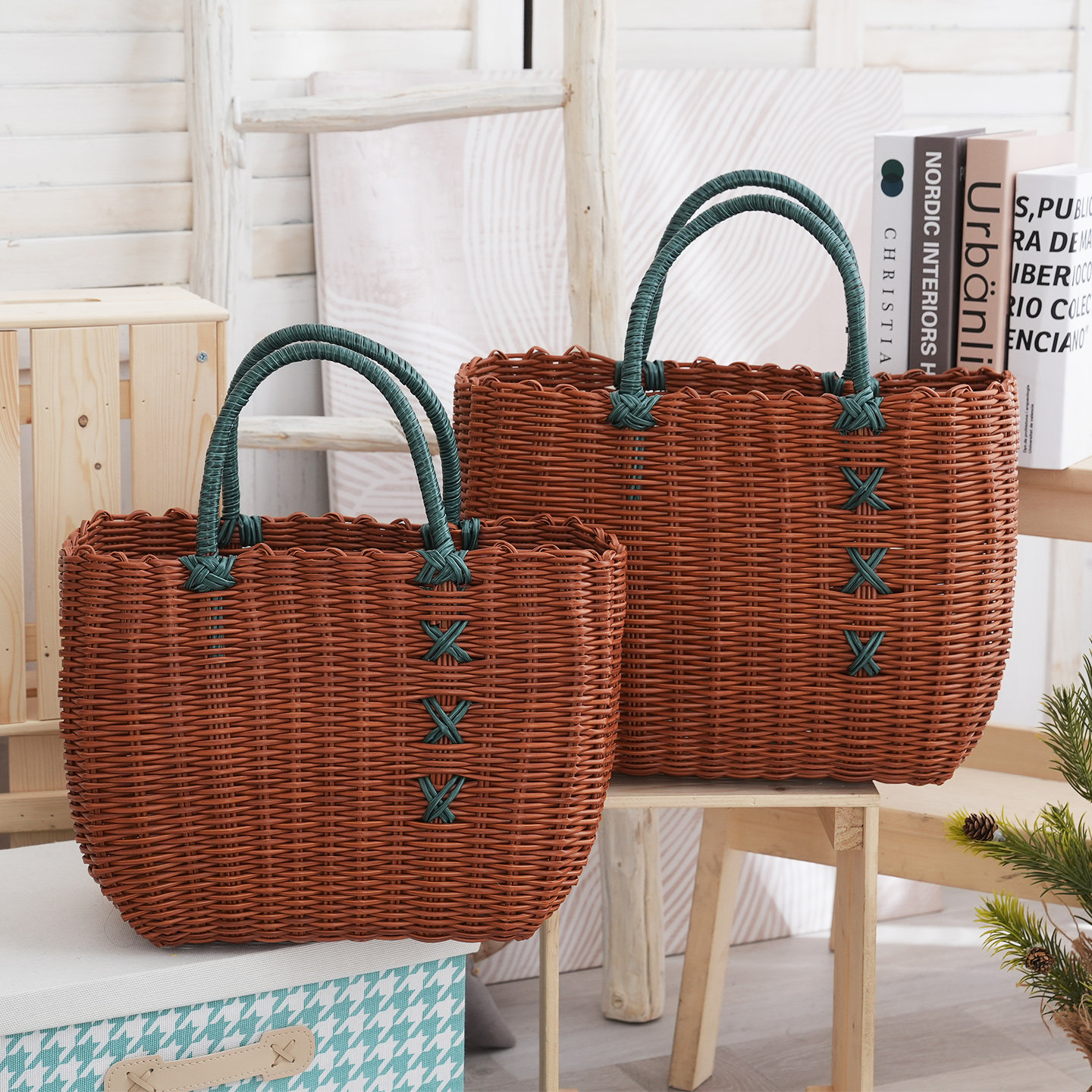 仿藤编手提篮买菜篮子手工编织购物篮网红户外野餐篮水果蔬菜筐,淘宝优惠券,粉丝福利购,淘宝优惠卷