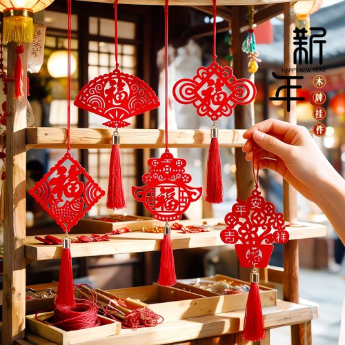 羊年新年春节木牌挂件公司挂饰商场物业户外树木布置绿植装饰 - 图1