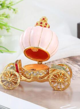 欧式家居摆件珐琅工艺礼品镶钻南瓜马车装饰盒童话故事道具摆件