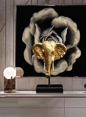 欧式创意金色树脂大象头摆件客厅电视柜家居饰品客厅玄关工艺摆设