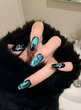 新款小众猫咪猫眼穿戴甲美甲拉姆色跳色百搭时尚单品日常学生甜酷