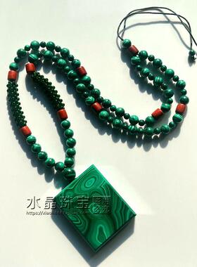 天然孔雀石吊坠项坠毛衣项链男女