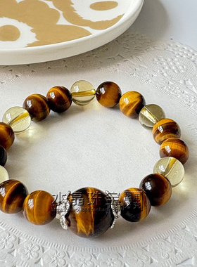 东海水晶天然黄虎眼手链配黄水晶