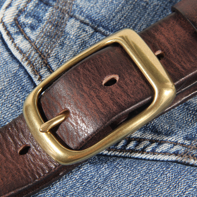 女士ins风棕色铜扣头层纯牛皮牛仔裤皮带复古手工真皮腰带百搭男,淘宝优惠券,粉丝福利购,淘宝优惠卷