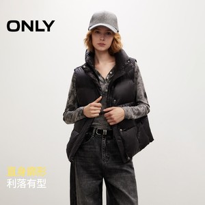 ONLY2025冬季新款简约短款可调下摆显瘦立领马甲白鸭绒羽绒服女