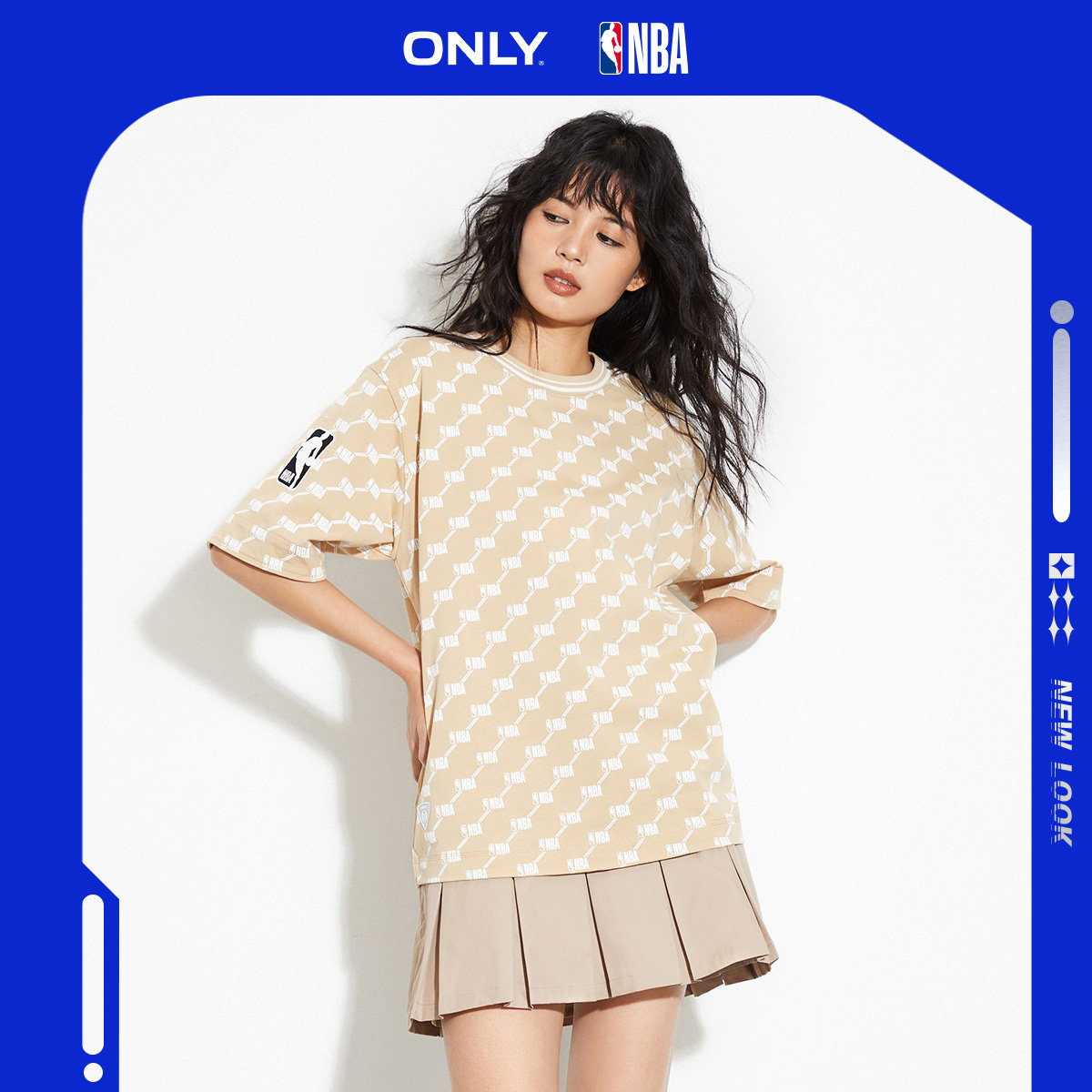 夏季新款NBA联名款潮酷满印圆领宽松T恤女