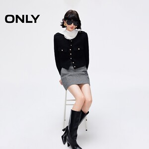 ONLY春季复古黑白格纹包臀A字腰带实用插袋短裙半身裙女