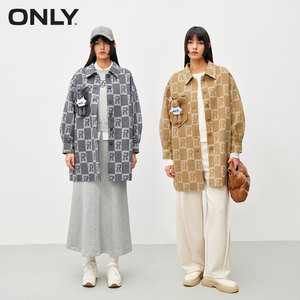 ONLY冬季双面呢显瘦羊毛外套灯笼袖宽松棋盘格纹高级感毛呢大衣女