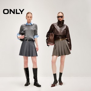 ONLY2026春季新款宽边腰头设计学院风A字显瘦百褶裙短裙半身裙女