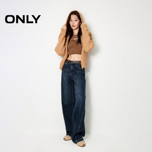 ONLY春季潮流休闲后腰调节松弛感高腰裤子显瘦老爹直筒牛仔裤女 - 图0