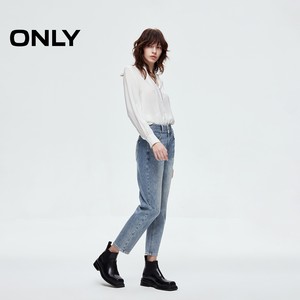 ONLY2025夏季新款复古水洗做旧磨白高腰九分裤直筒裤牛仔裤女