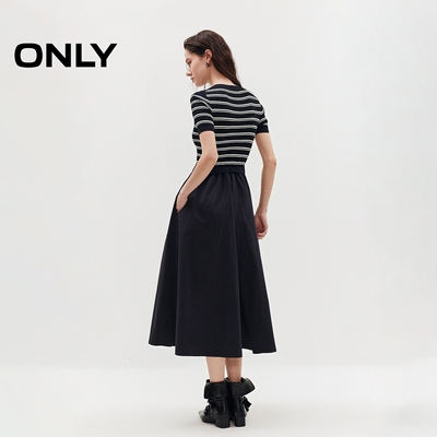ONLY收腰针织拼接高腰A字连衣裙