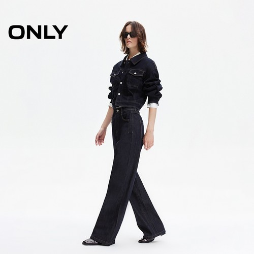 ONLY2025冬季新款撞色明线侧线前移松弛宽松直筒裤长裤牛仔裤女 - 图0