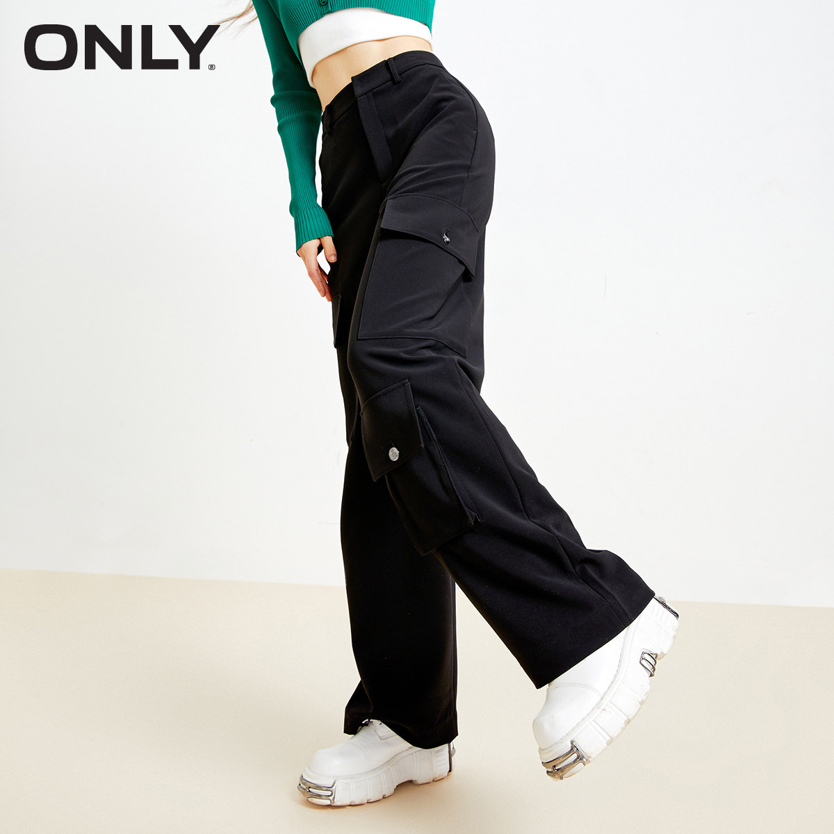 宽松休闲弹力直筒工装裤黑色休闲裤女