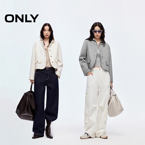 ONLY2025冬季新款双面呢含绵羊毛保暖小香风正肩短款毛呢大衣外套