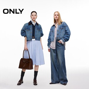 ONLY春季复古条绒拼接翻领宽松落肩水洗牛仔外套女