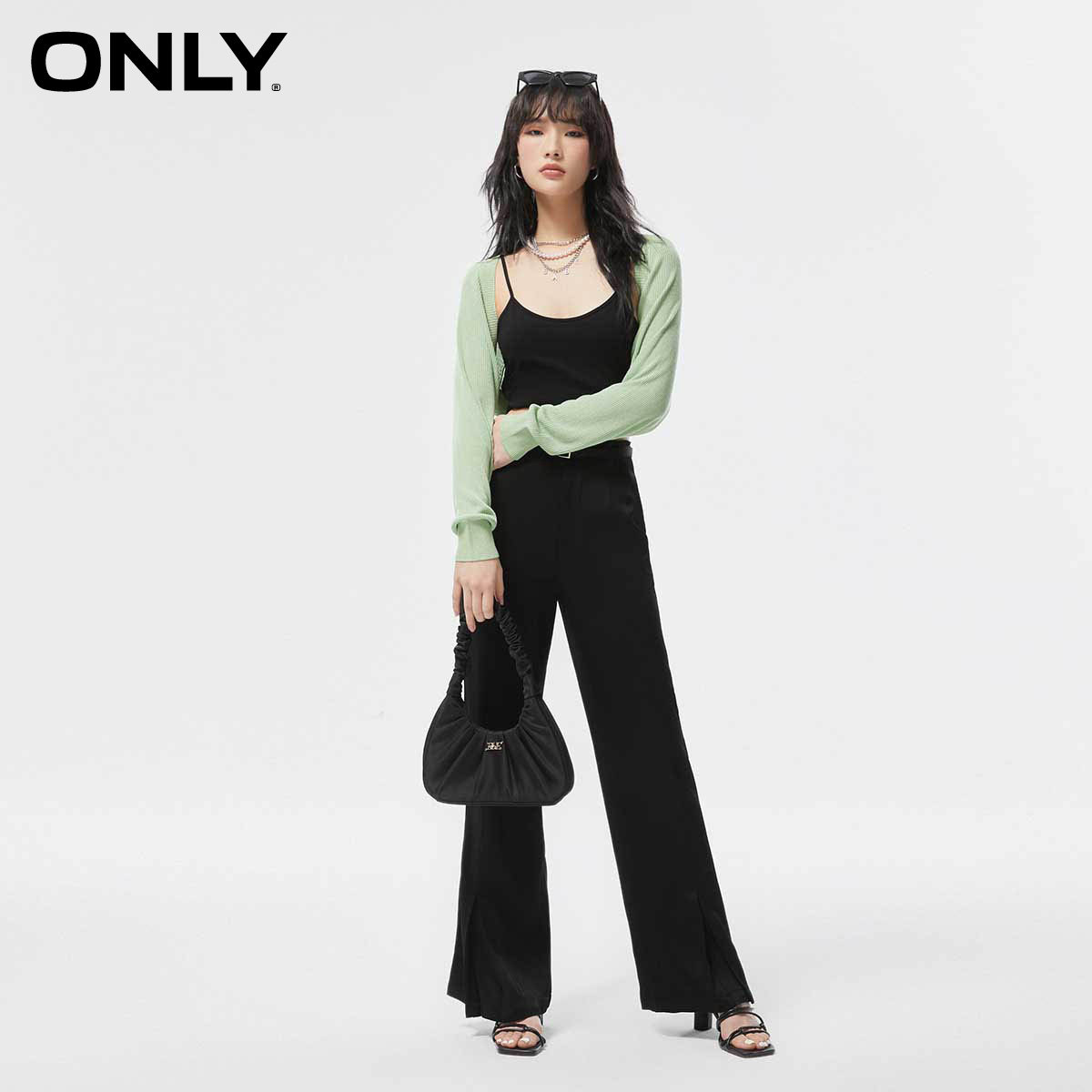 时尚开叉宽松显瘦微喇休闲裤女