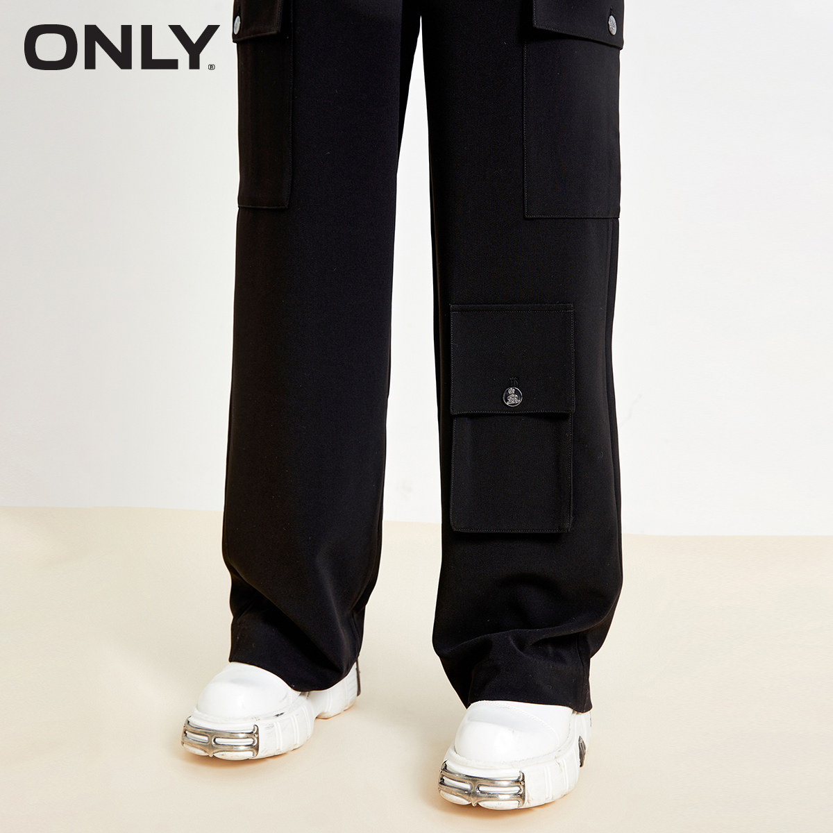 宽松休闲弹力直筒工装裤黑色休闲裤女