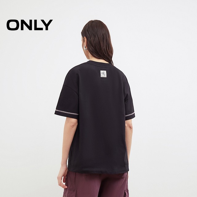 ONLY dropped shoulder loose round neck printed cotton T-shirt