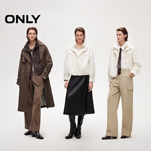ONLY2025冬季新款立领双层门襟廓形夹克立体花苞造型下摆风衣女