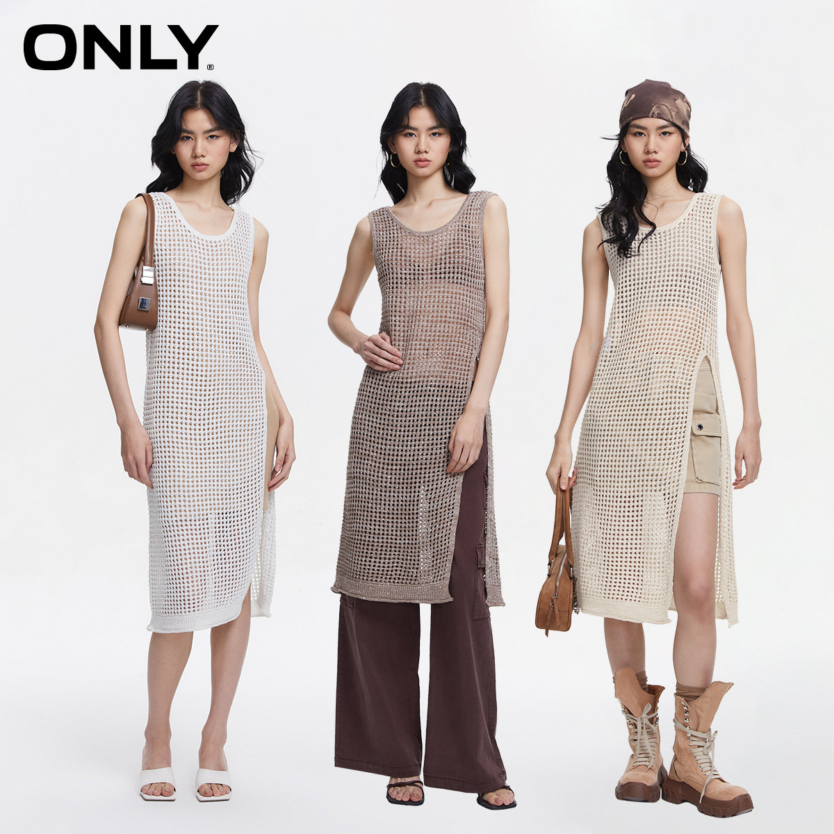绫致ONLY秋冬设计感时尚气质开叉合身H版连衣裙女百搭