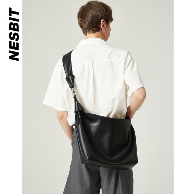 NESBIT Lazy Design Feel Soft Leather Men's Bag Crossbody Bag 2023 New Solid Color Minimalist Style Large Capacity Dumpling Bag