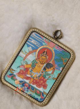 随身纯手绘微唐齐岗画派藏卡黄C矿料布本方形吊坠热贡彩唐