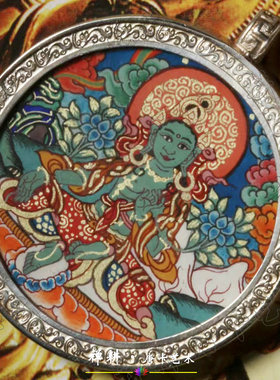 热贡微唐吊坠绿度母圆形