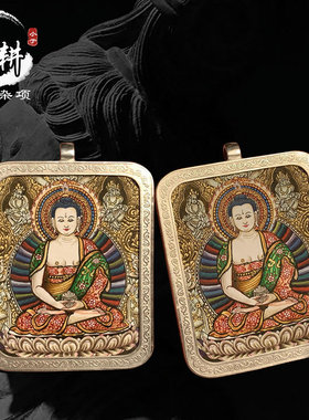 手绘随身纯银佛牌吊坠小唐卡