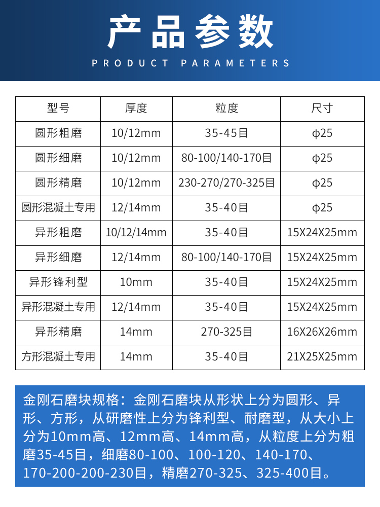 金刚石磨块水磨石机配件金刚砂抛光磨头混凝土水泥地坪地面打磨片