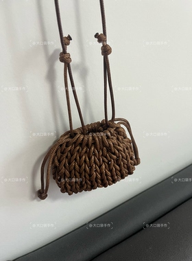 大口袋手作手工编织进口蜡绳包包女小众设计单肩斜挎耳机车钥匙包