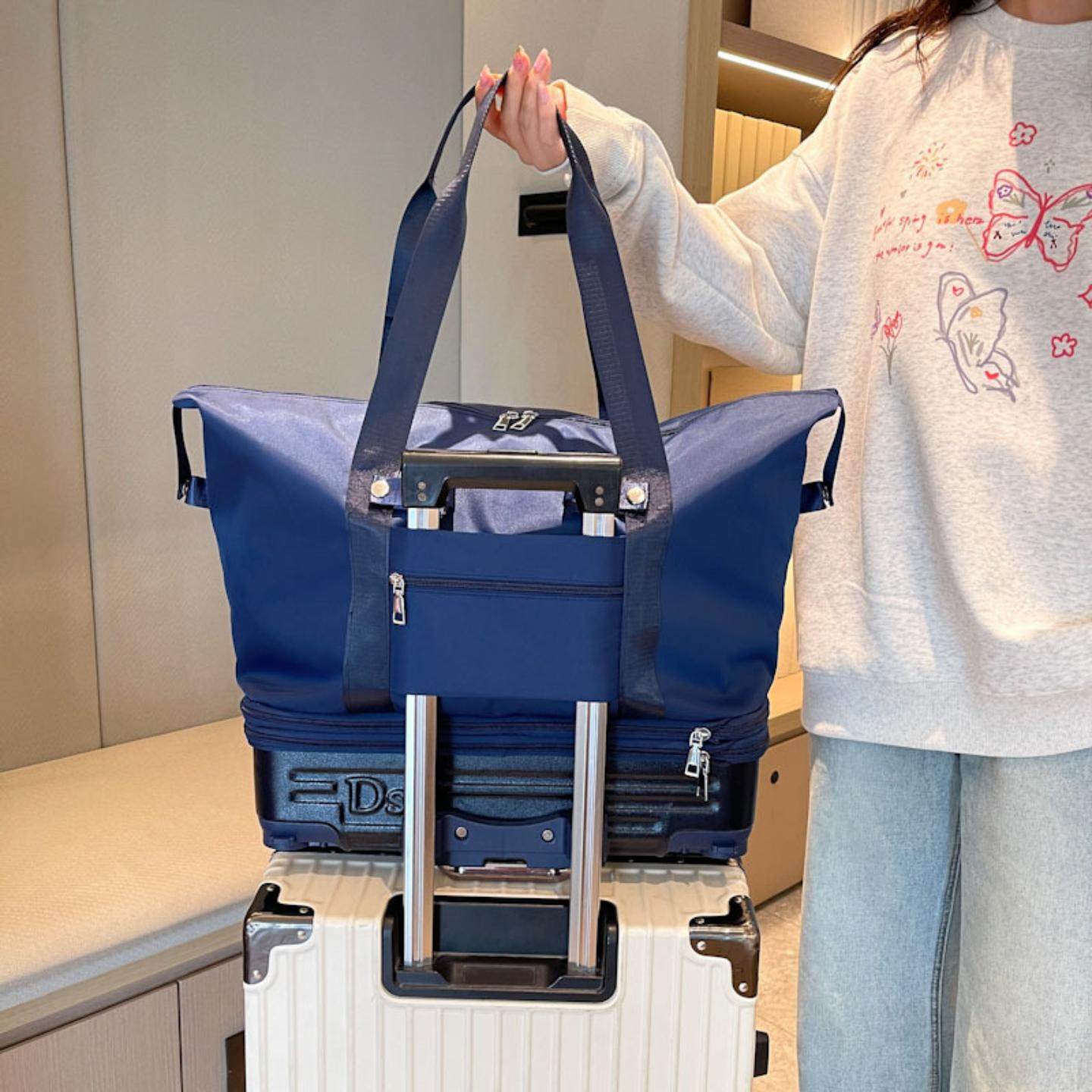 带轮子的行李袋万向背拉两用带拉杆收纳瑜伽待产单肩大容量轻便包,淘宝优惠券,粉丝福利购,淘宝优惠卷