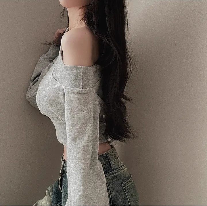 辣妹甜飒风斜领露肩卫衣女秋季2024新款宽松小个子短款露脐上衣潮,淘宝优惠券,粉丝福利购,淘宝优惠卷