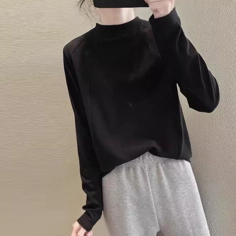 德绒磨毛保暖长袖打底衫女秋冬韩版宽松内搭可外穿半高领T恤上衣