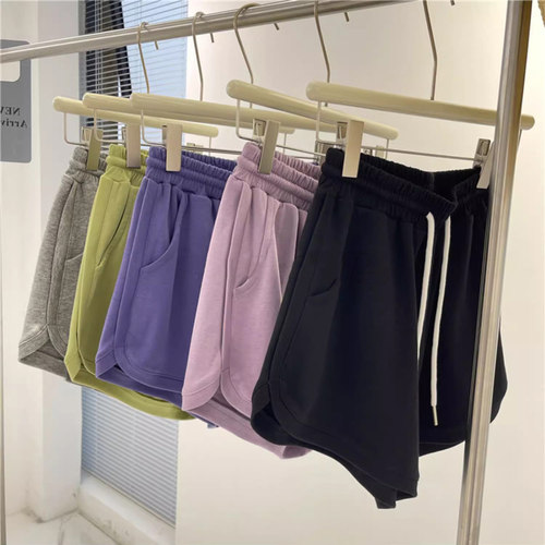 糖果色运动休闲短裤女夏季韩版百搭宽松a字高腰阔腿沙滩热裤ins潮 - 图1