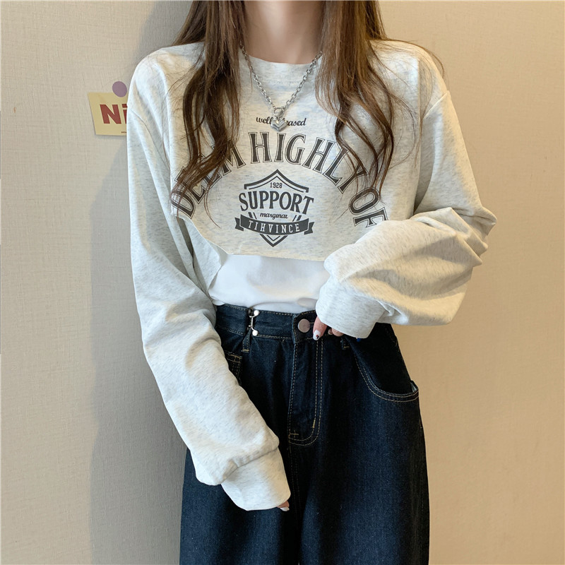 早秋网红新款减龄时尚套装女小吊带背心短款卫衣两件套叠穿上衣服 - 图3