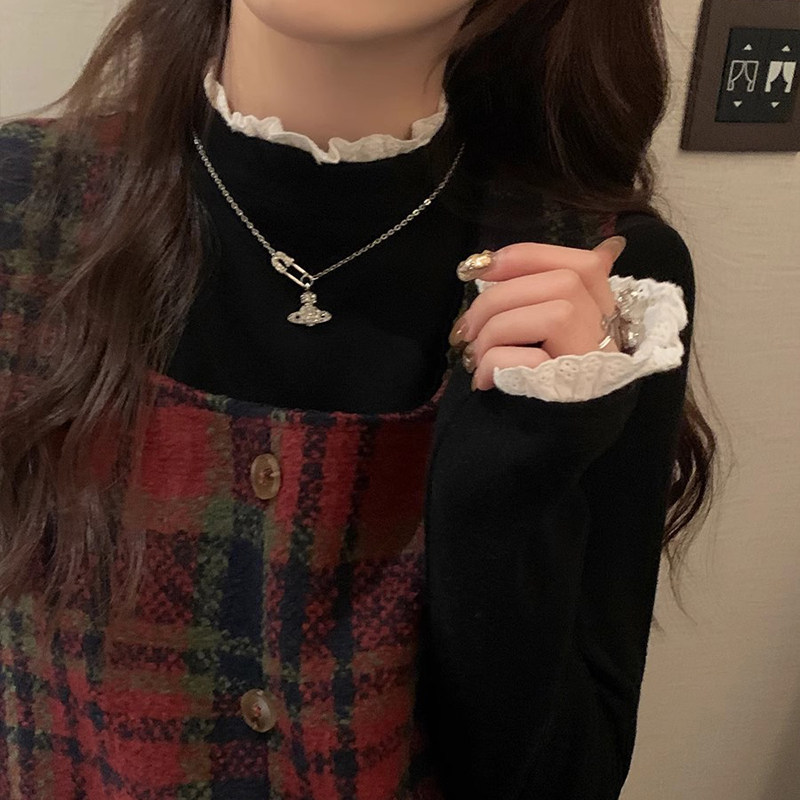 甜妹纯欲风长袖T恤女蕾丝边半高领打底衫德绒加厚加绒内搭上衣服,淘宝优惠券,粉丝福利购,淘宝优惠卷