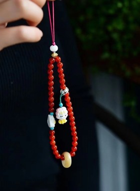 原创红玛瑙牛骨彩绘菩提跑环