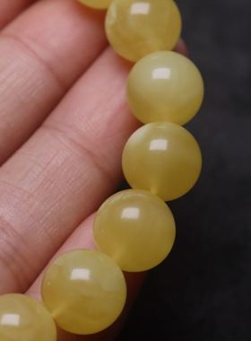 天然俄料蜜蜡琥珀单圈佛珠手链