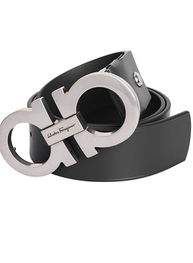 ferragamo灰色平滑扣牛皮皮带