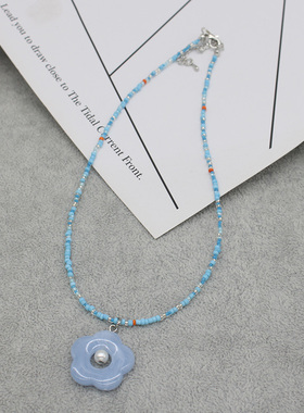 韩版新款彩色花朵米珠串珠项链