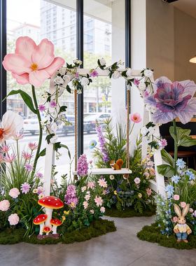 高端女装店橱窗绿植仿真花装饰品造景花艺摆件轻奢打卡点场景布置