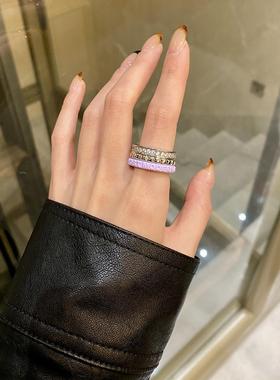 VSCH 方格菱形满钻字母戒指潮流情侣生日礼物