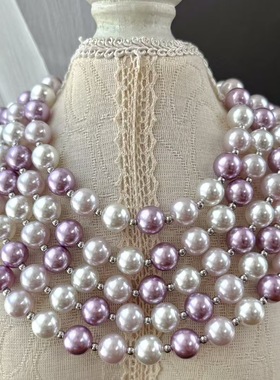 新中式复古浪漫紫冷白高光人造高品质珍珠项链毛衣链