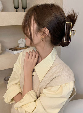 大号女发夹网红合金珍珠抓夹 哑金色水钻后脑勺金属发卡鲨鱼夹子