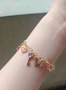 芭比奇幻日记手链蝴蝶爱心锆石时尚高颜值粉嫩可爱少女心手链新款