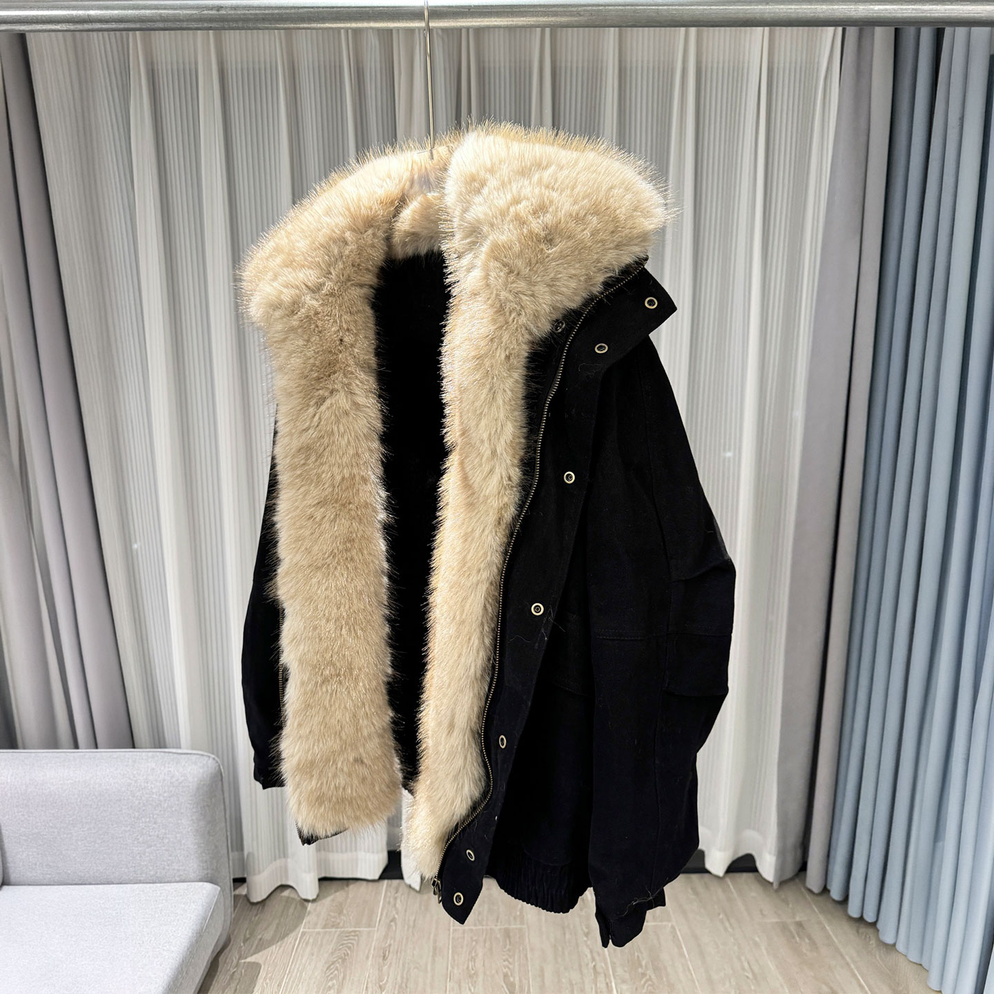 0MB.欧洲站新品南油高端美式派克毛毛大衣加厚工装中长款夹克棉服 - 图1