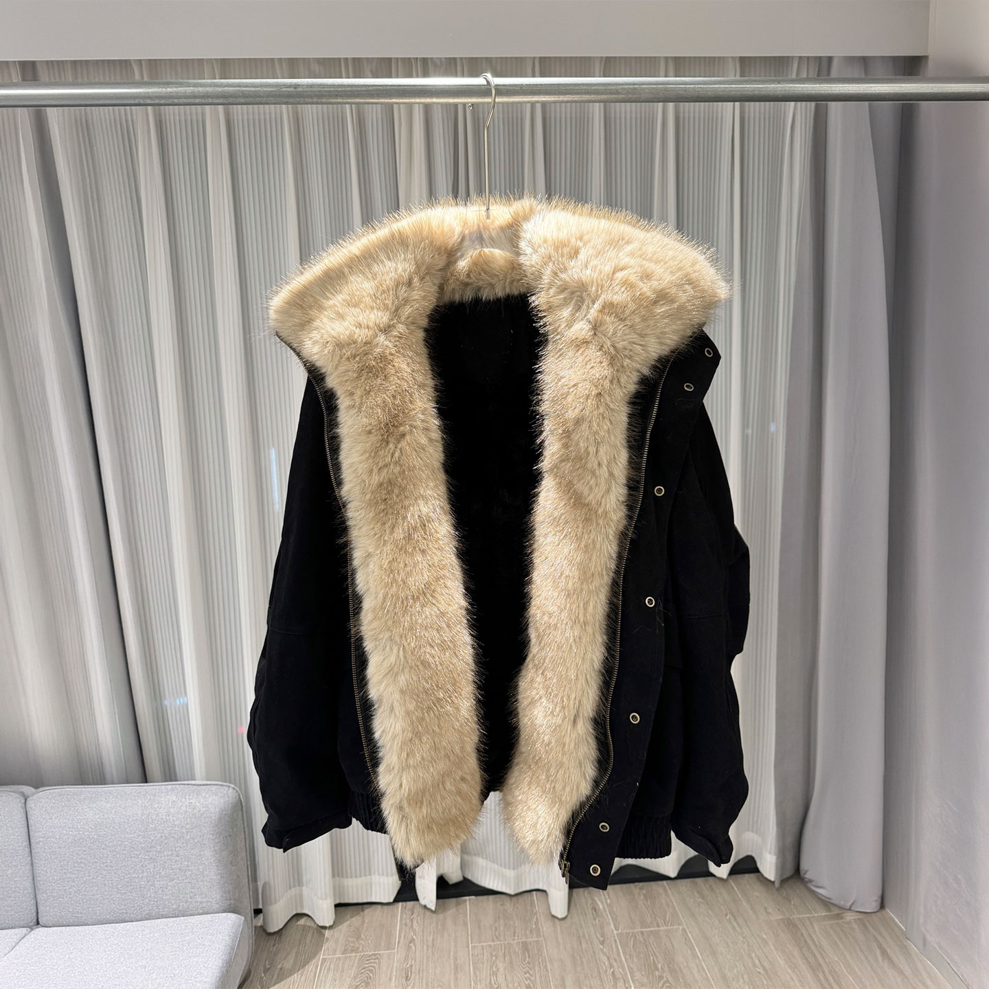 0MB.欧洲站新品南油高端美式派克毛毛大衣加厚工装中长款夹克棉服 - 图0