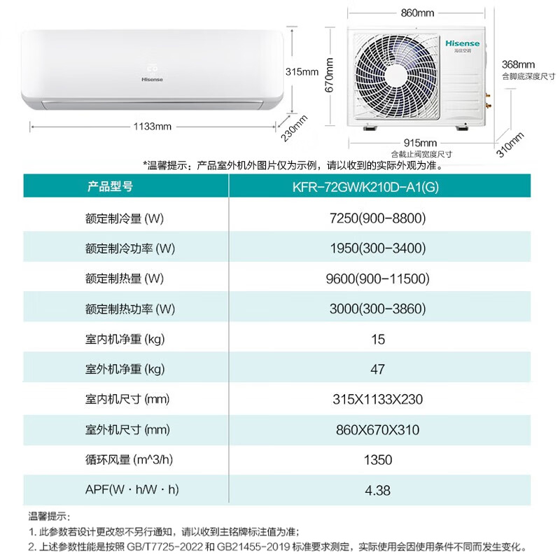 3匹2匹海信空调挂机一级能效3p变频节能冷暖家用客厅壁挂式大三匹-图3